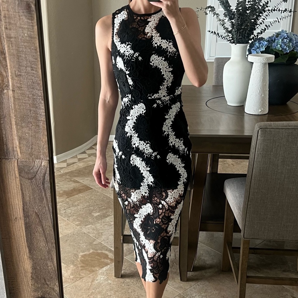 KARINA GRIMALDI maura lace Sheath dress black & white lace XS